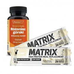 Pharmovit Różeniec Górski 20:1 - 90 kaps. + 2x Olimp Baton proteinowy Matrix Pro -  80g - Wanilia