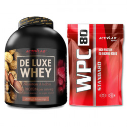 Activlab WPC 80 Standard - 700g - Czekolada-orzech + Activlab DE LUXE Whey - 2000g - Masło Orzechowe z Maliną